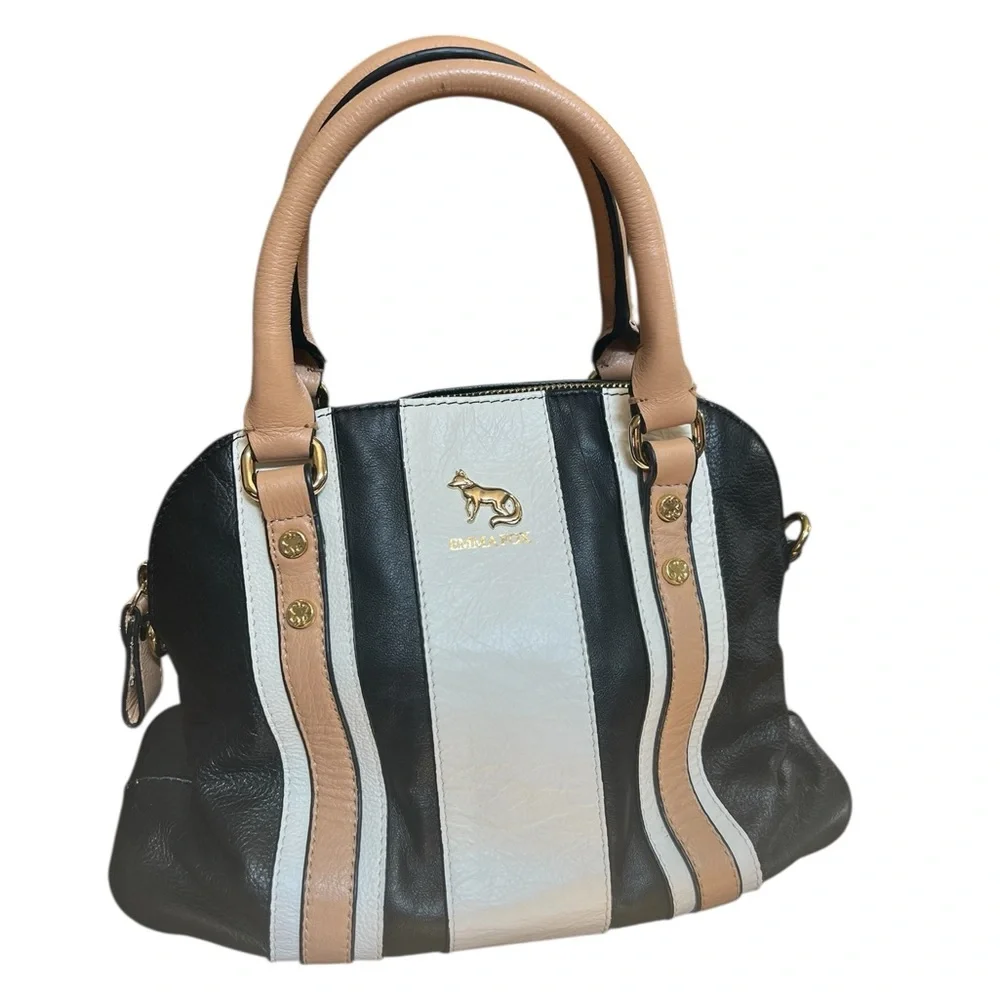 Emma Fox Two-Tone Black and White satchel bag with zipper medium size no strap - Picture 1 of 6